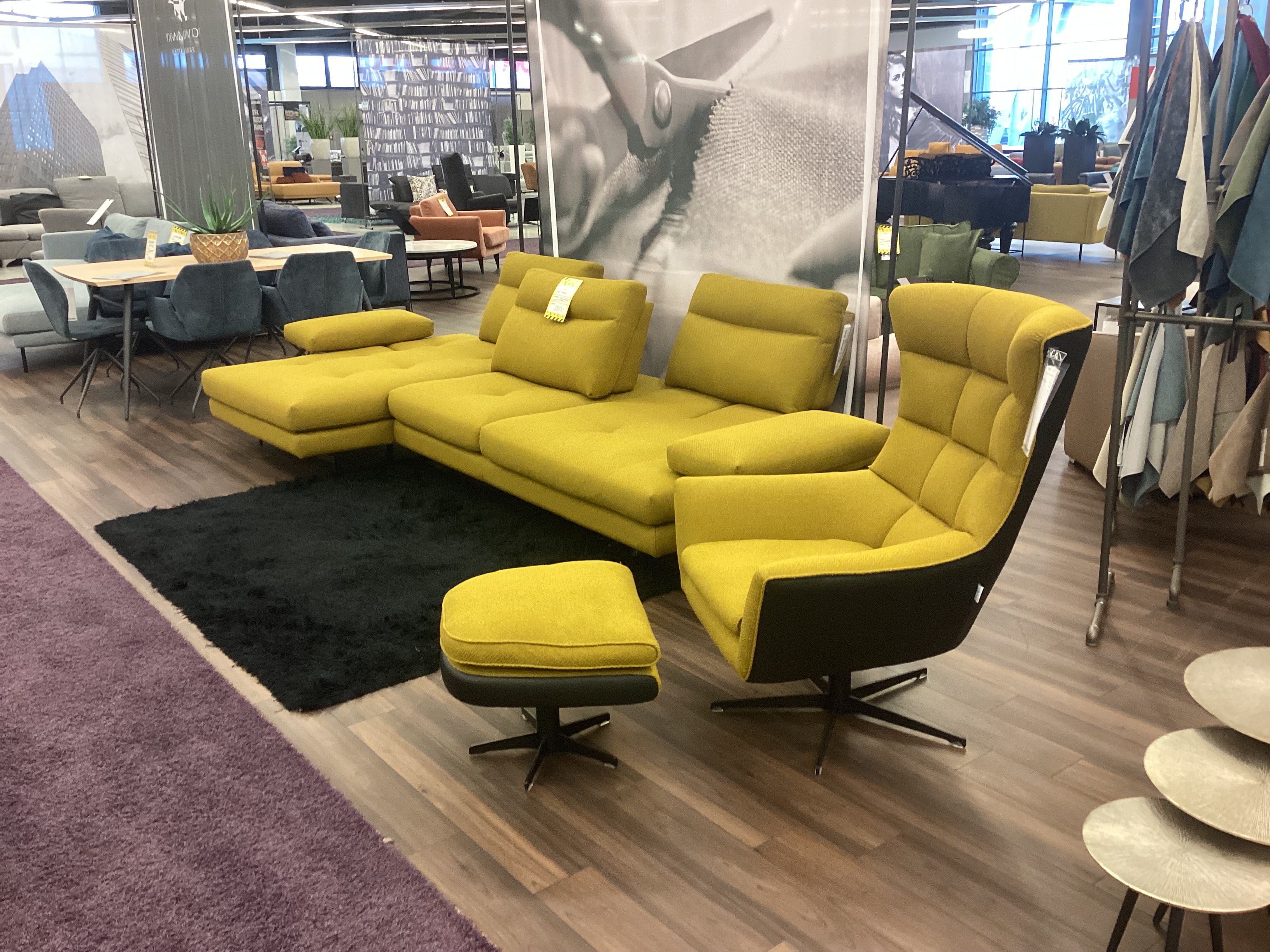 Sofa Ecksofa Calia mit Sessel in Stoff gelb