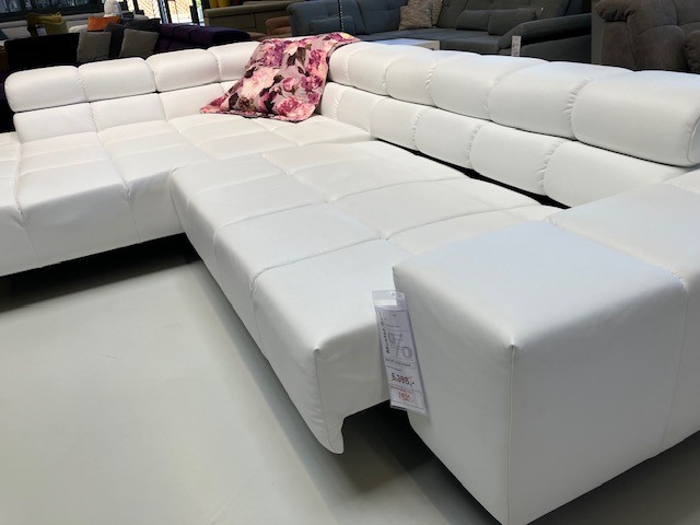 Ecksofa in Leder weiß inkl. Kissen