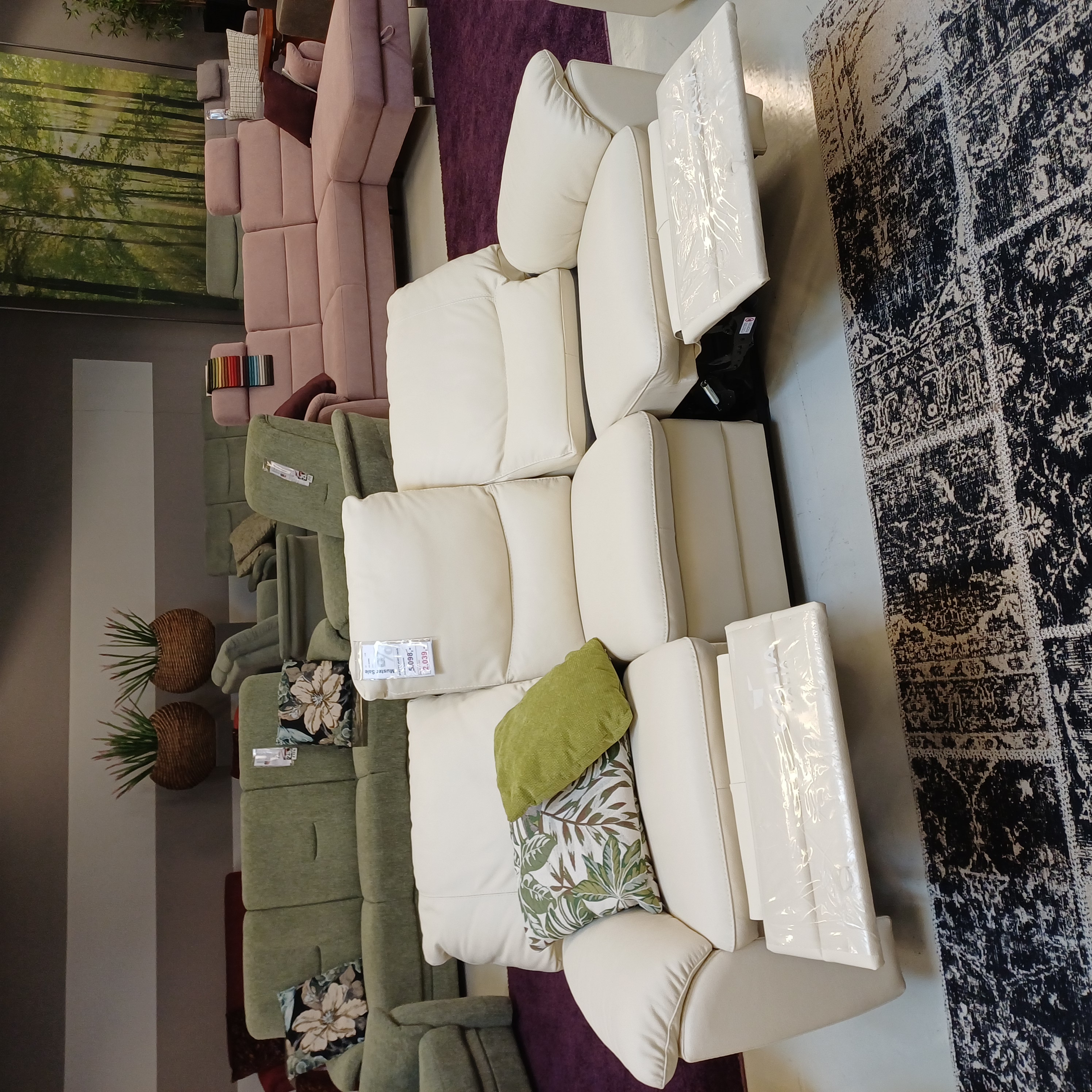 Funktionsgarnitur in Leder beige mit Sessel