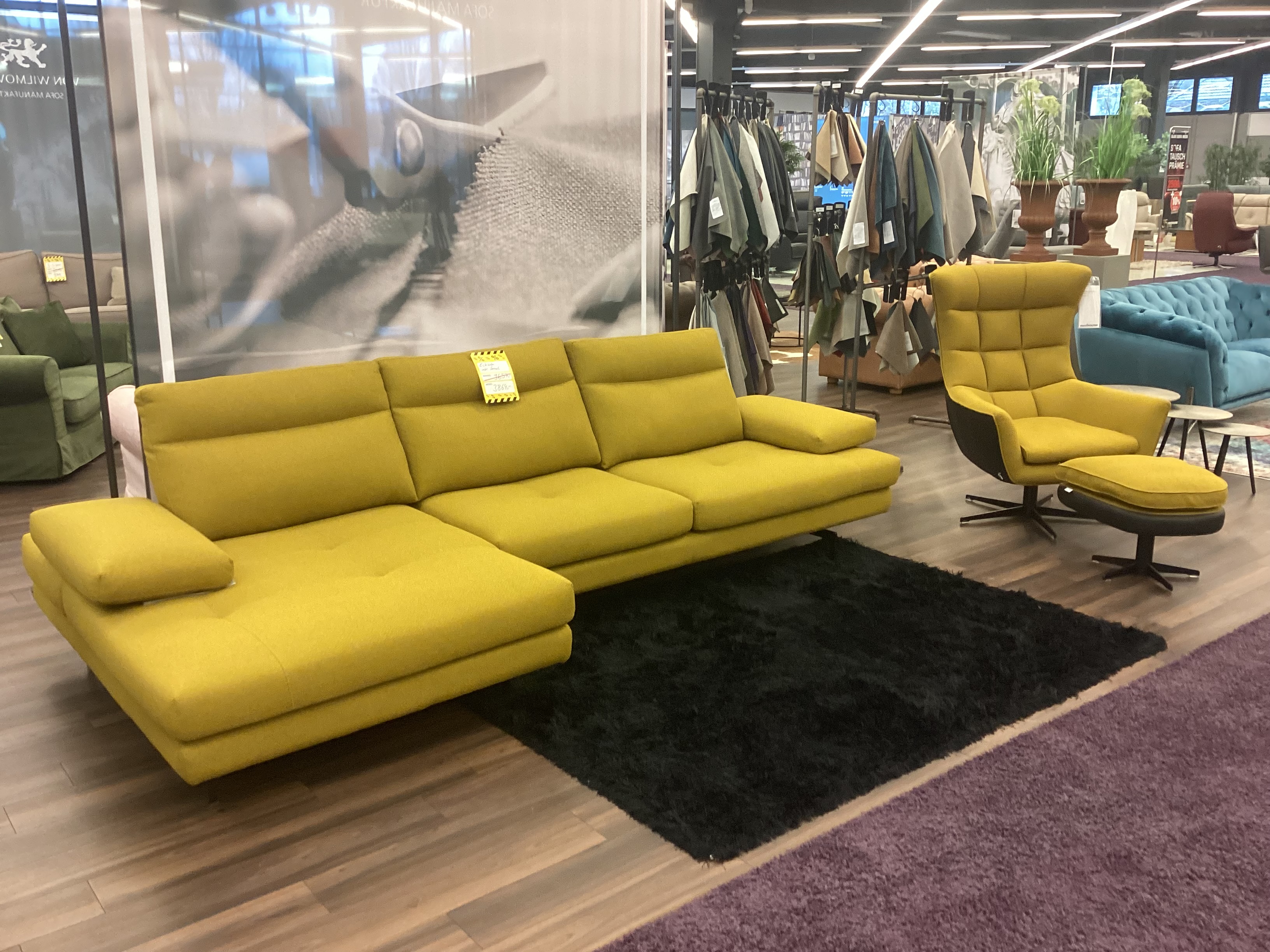 Sofa Ecksofa Calia mit Sessel in Stoff gelb