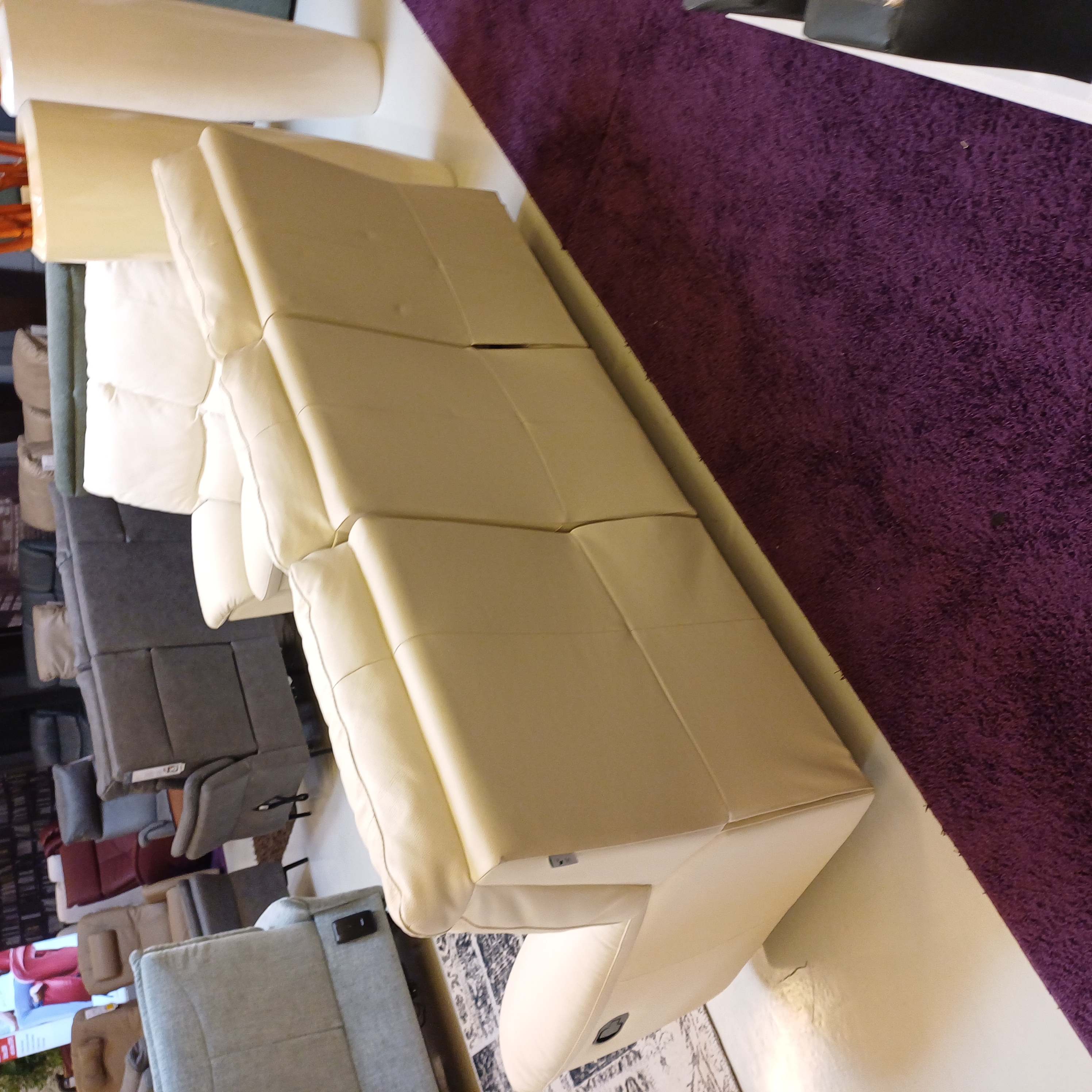 Funktionsgarnitur in Leder beige mit Sessel