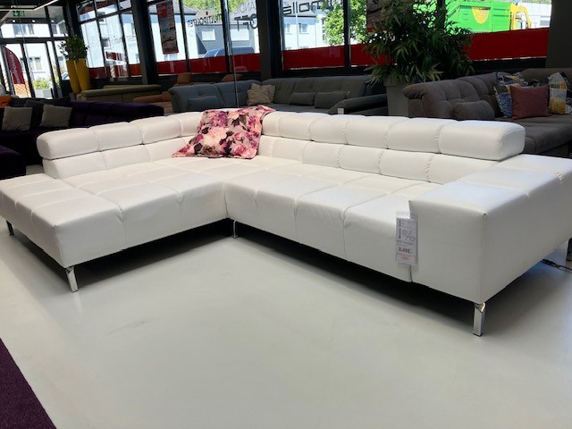 Ecksofa in Leder weiß inkl. Kissen